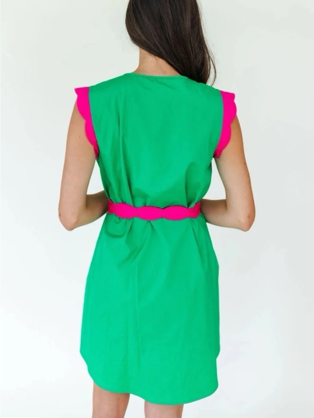 Mary George VIVIAN DRESS in Green with Pink Belted Mini Dress size Medium - Picture 9 of 12